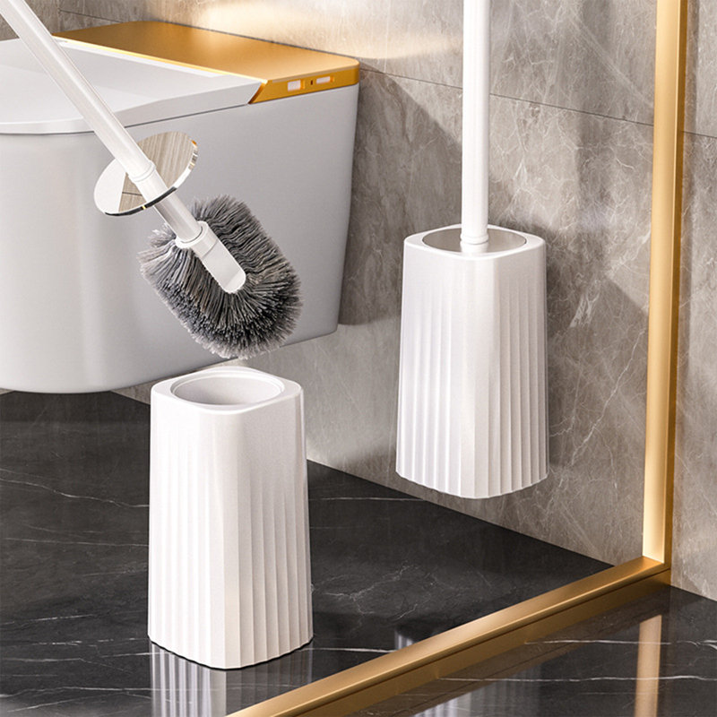 Brosse de toilette moderne en plastique compacte avec support mural, poils longs pour salle de bain, 16,1 x 4,1 x 3,5 po, blanc