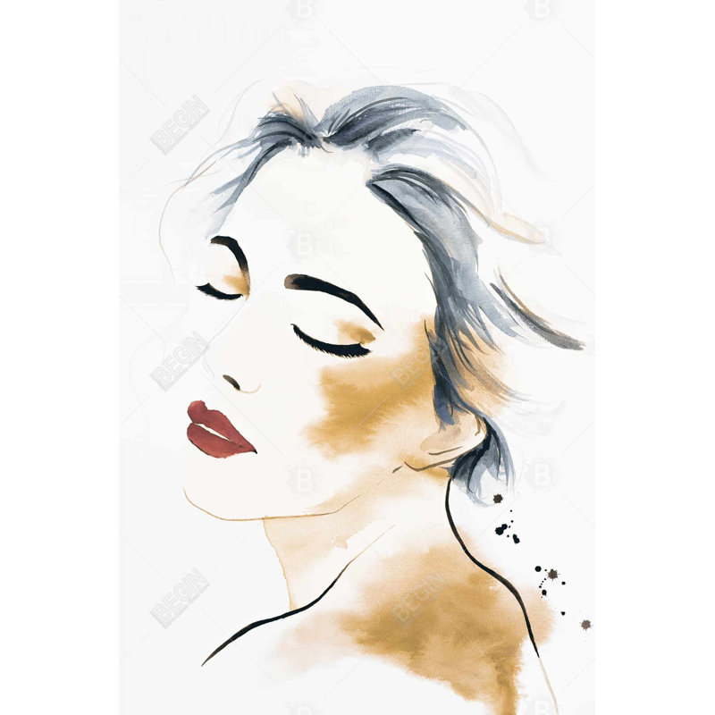Right side watercolor serenely lady portrait Bath Mat with Non-Slip Backing - Quick Dry Memory Foam Bathroom Rug - Absorbent - Modern Plush Spa-Style - Machine Washable