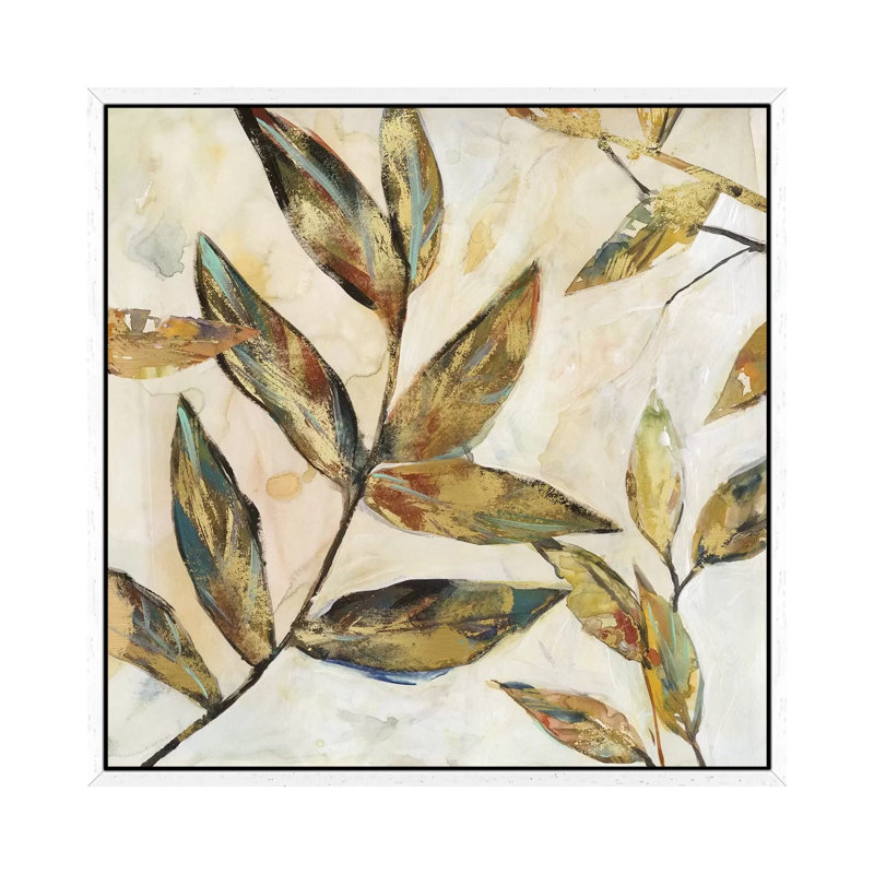 Gilded Leaves I by Carol Robinson - Painting on Canvas, 45.72 cm H x 45.72 cm W, White Framed