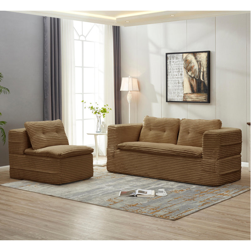 Canapé-lit gigogne Queen de 168 cm, velours, rangement latéral, 3 en 1, Beige Velvet