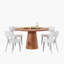 Ensemble de salle à manger rond 5 pièces avec table à pied centrale et chaises rembourrées-626328741-626328746