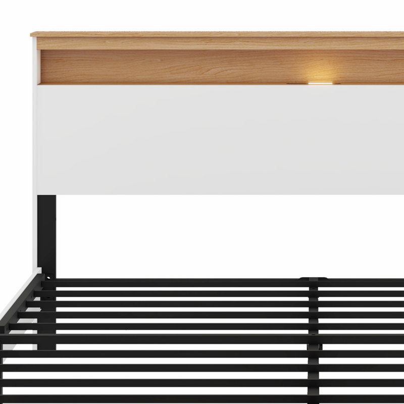 The Rustic Farmhouse Bed Frame With Storage Headboard Comes With A Built-In Charging Station, King