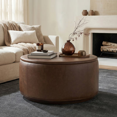 Herve Full-Grain Genuine Leather Storage Ottoman