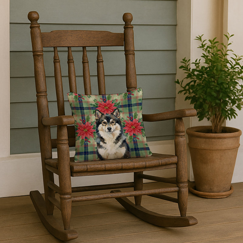 Coussin Finnfin Lapphund Christmas PoinsettIas, Carré 14 po, Chien finnois de Laponie