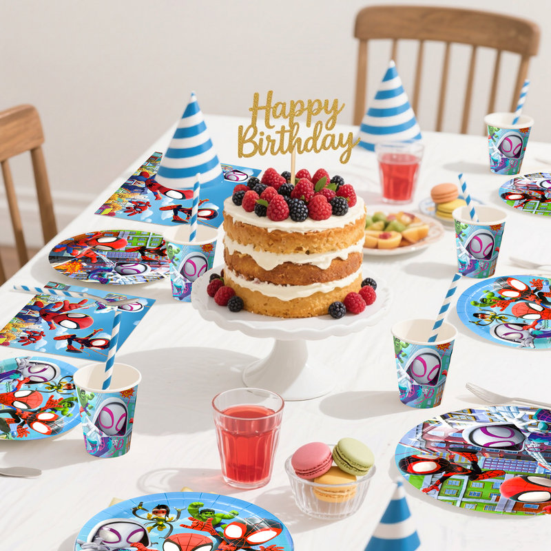 80 Pcs Little Spiderman & Friends Birthday Decorations Tableware Set