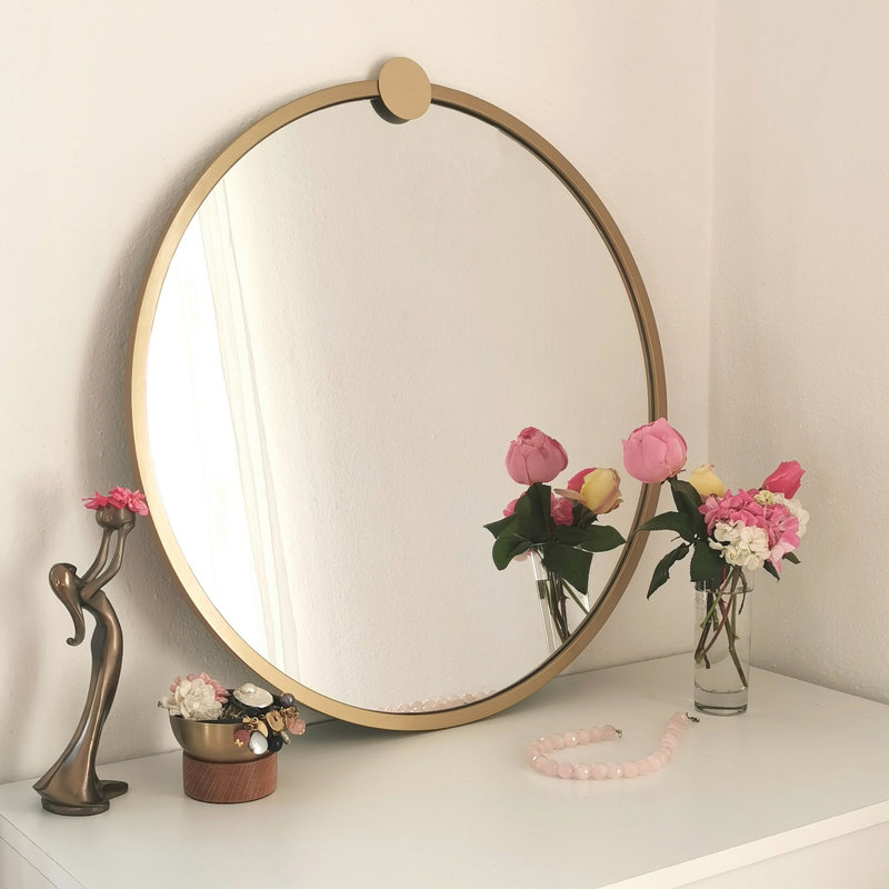 Ewan Round Metal Framed Wall Mounted Accent Mirror in Gold