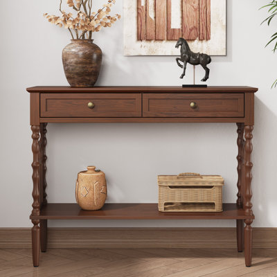 Gothic Arch 2-Drawer Console Table, Vintage Entryway Table with Open Storage Shelf