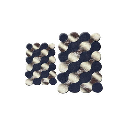 Luxurious Bathmat Set (2 Pieces) in Dark Blue, Gold & Beige | 100% Polyester with Antibacterial Properties | Non-Slip Underside | Large Size: 23.6 x 39.4 inches & 19.7 x 23.6 inches | Soft, Durable & Machine Washable