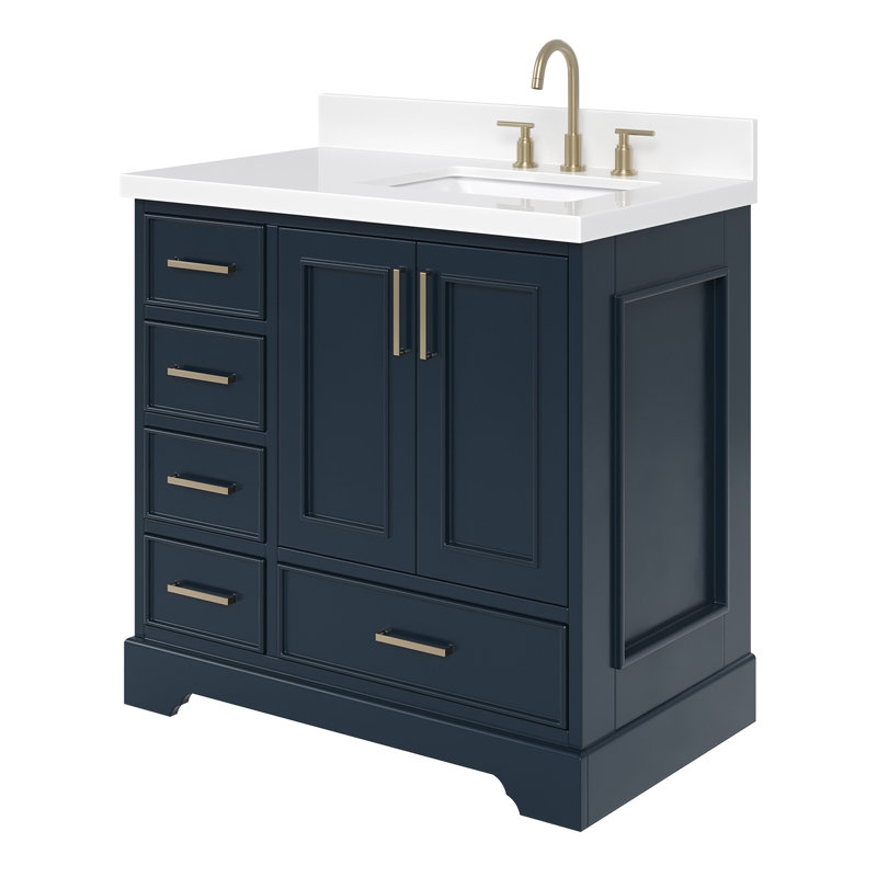 Meuble-lavabo simple avec plateau Abshire 37, Bleu minuit