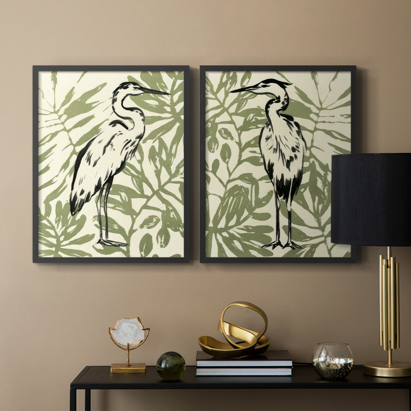 «Retro Parlor Heron I», reproduction encadrée de qualité supérieure - prête à être accrochée - aucun clou requis - aucun clou requis