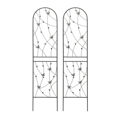 2 Pack Metal Garden Trellis Rustproof Trellis for Climbing Plants Outdoor Flower Support Butterfly Deco Black