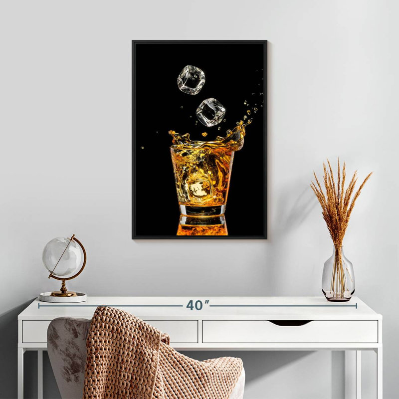 Whisky et glaçons, Cadre flottant noir, 17 po x 25 po