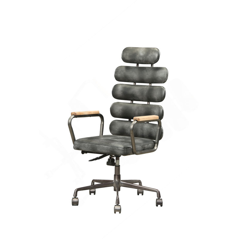 Vintage Black Top Grain Leather Office Chair