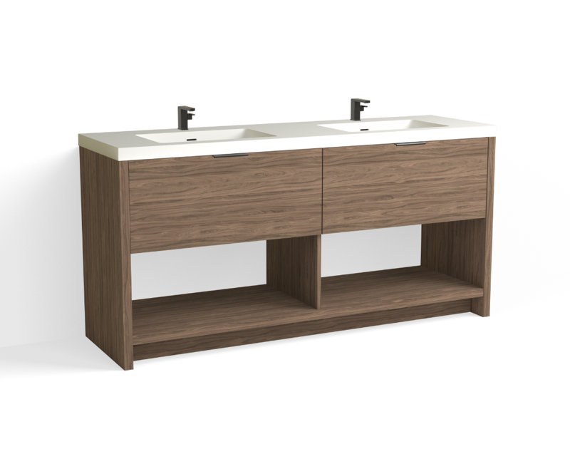 Vista 72" W Freestanding Double Bathroom Vanity, White Matte, Nocino/Matte Black, Single-Hole