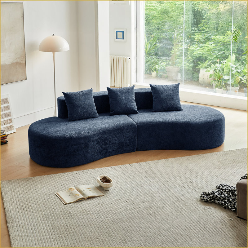 Sectional Sofas, Modern Curved 5-Seater Velvet Couch for Living Room Apartment | Velvet , Blue
