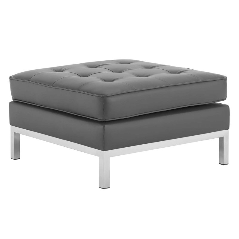 Repose-pieds en cuir végétalien capitonné Loft, Faux cuir gris
