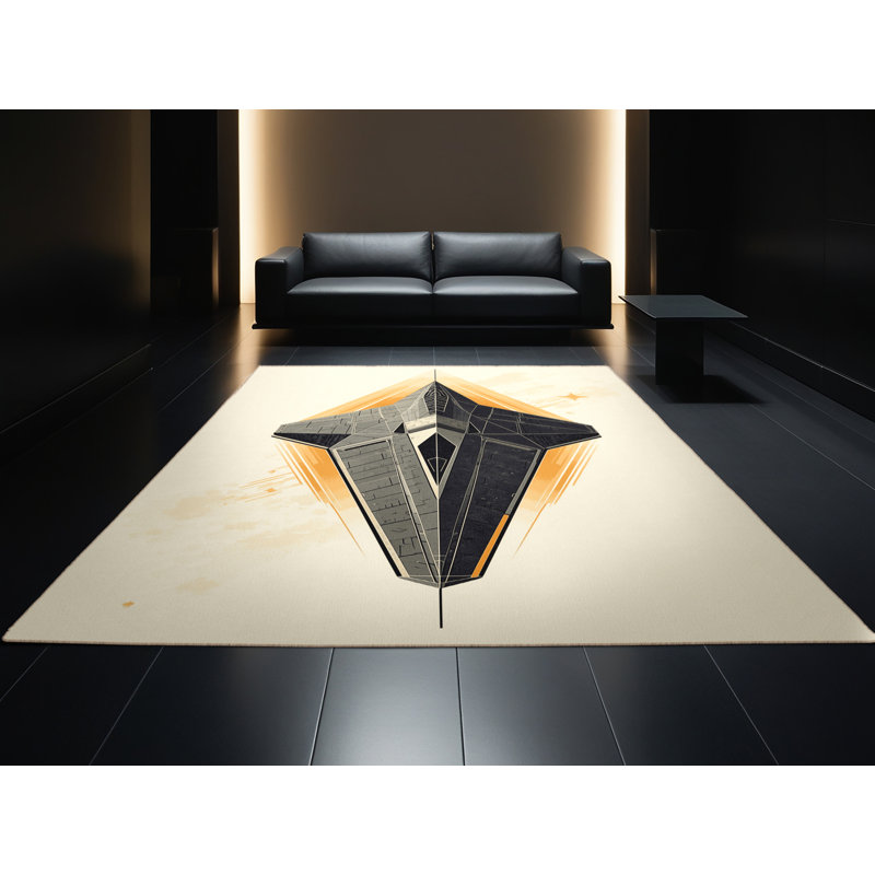 Machine Washable Potts Interstellar Colony Ship Modern Geometric Rug in Beige – Beige Binding, 3x5