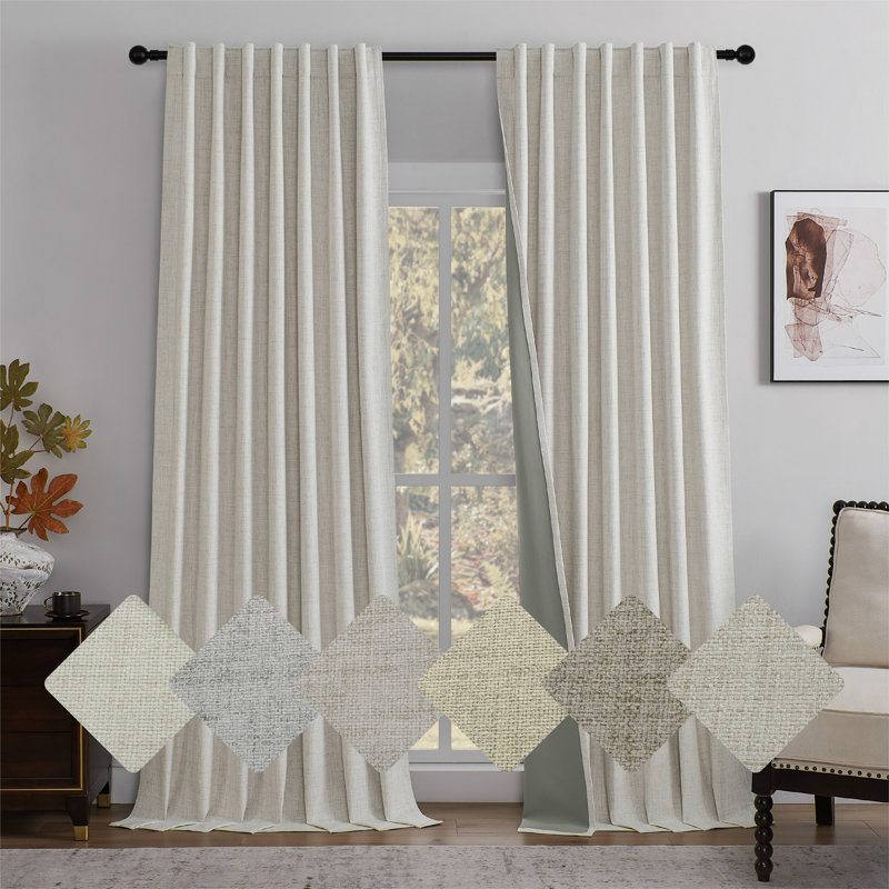 Ensemble de 2 panneaux de rideaux occultant en toile de jute 100% Leming, L 52 po x L 84 po, Lin lin