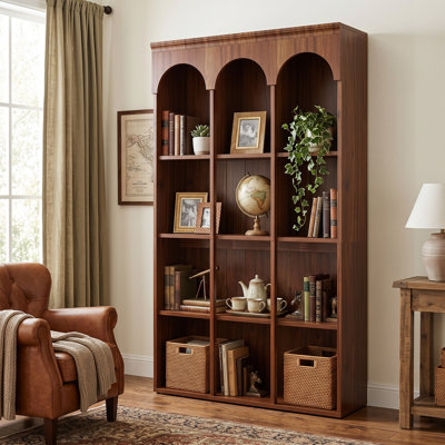 5-Tier  70.9" Tall Arched Bookcase, Freestanding Wooden Bookshelf with Open Storage Shelves
