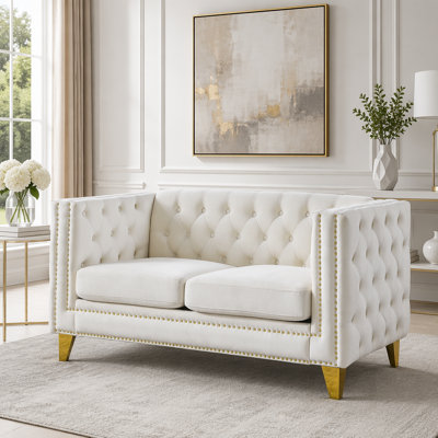 Canapé Chesterfield 2 places en velours avec garniture cloutée