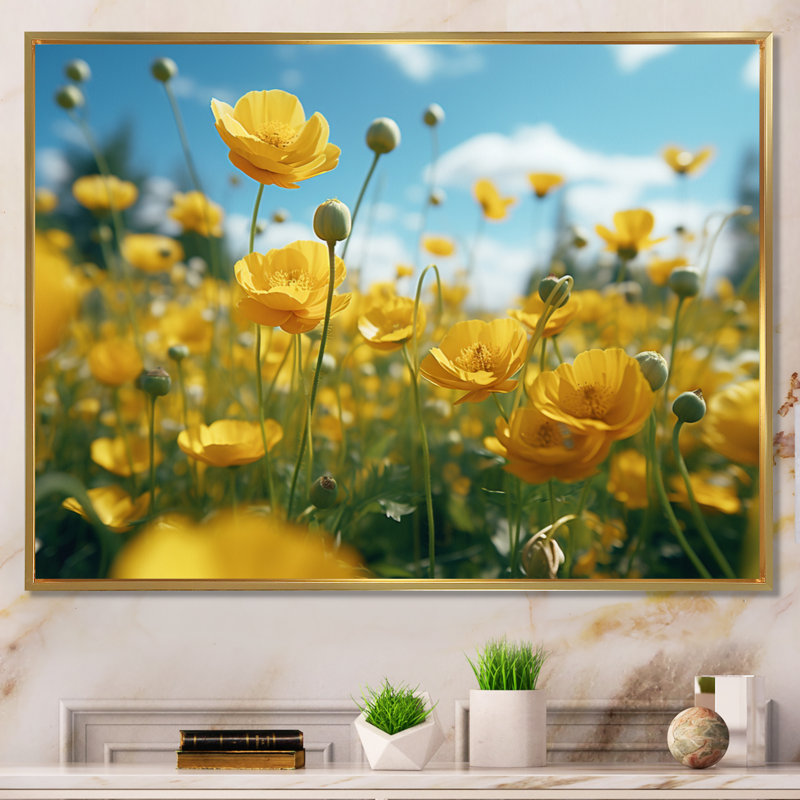 «Yellow Green Buttercups Golden Buttercups», reproduction sur toile encadrée, H 32 po x l 24 po x P 1 po, Or