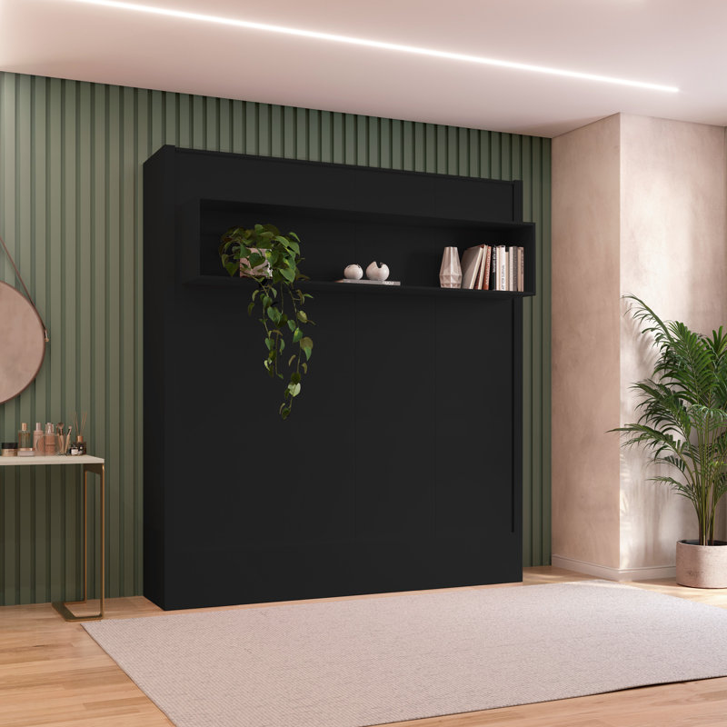 Lit escamotable avec rangement Dekari, Noir, Très grand lit