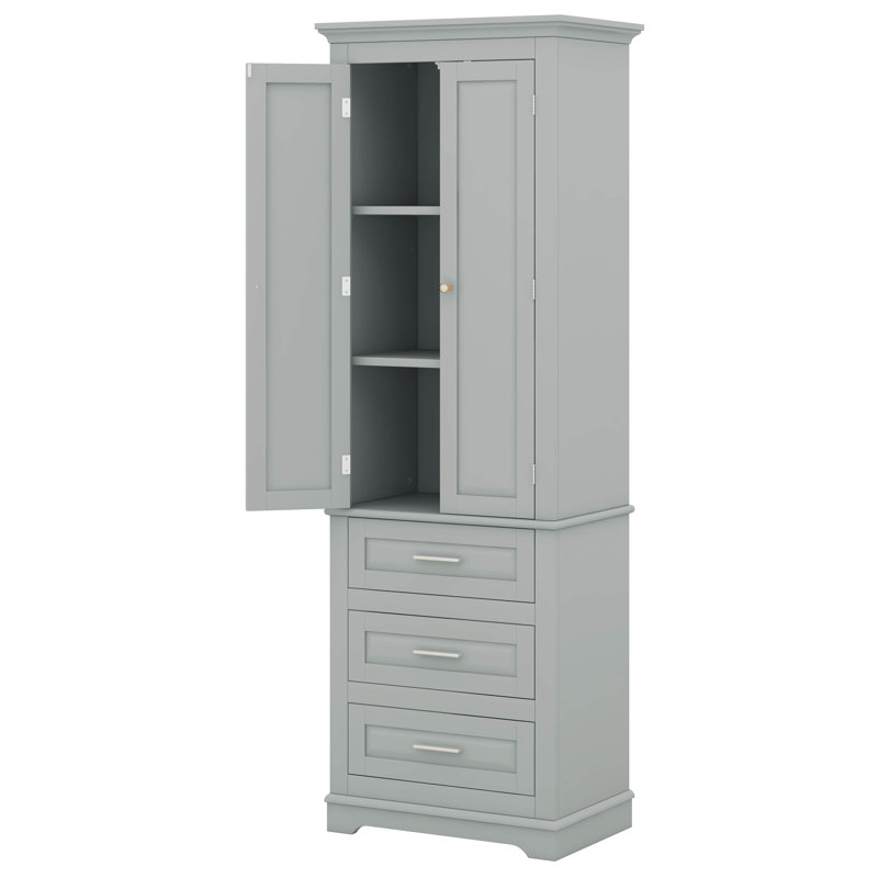 Tall Storage Cabinet With 3 Drawers, Adjustable Shelves & 2 Doors, Floor Freestanding Linen Cabinet For Bathroom, Living Room