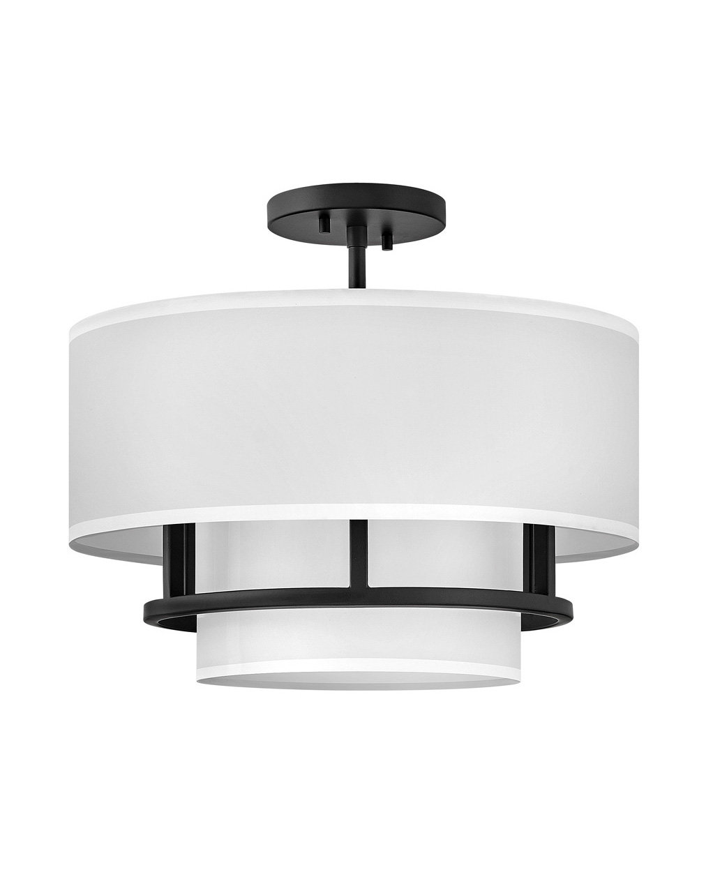 Graham Three-Light Semi-Flush Mount Ceiling Light w/ Faux Parchment Shades, Black