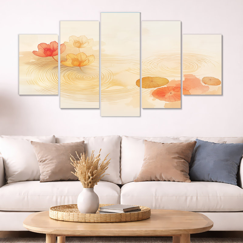 Impression sur lotus Lotus, toile Zen Lake, lotus doux au bord du lac, impression de paysage paisible 5 panneaux