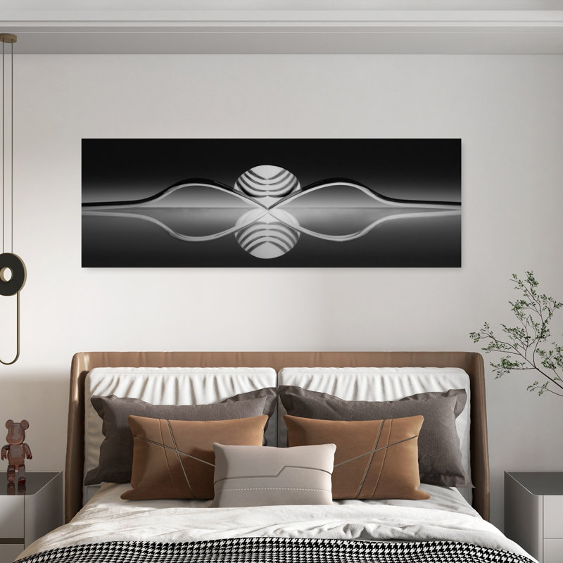 Art mural abstrait symétrique minimaliste avec cuillère monochrome, H 20 po x l 60 po