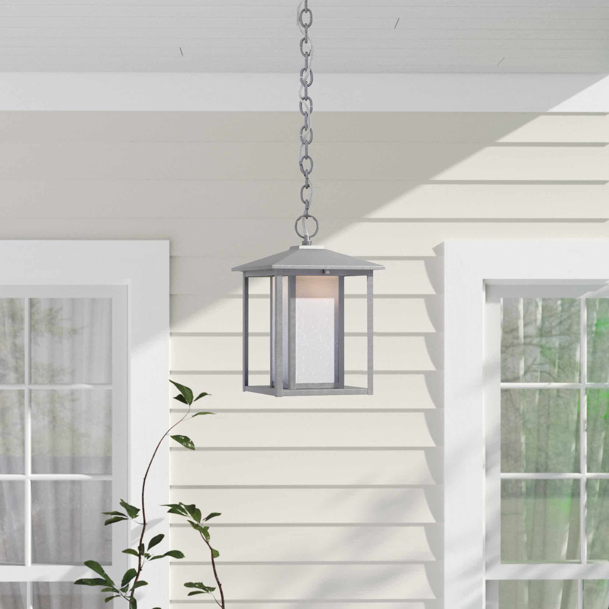 Outdoor Steel Hanging Lantern, Weathered Pewter