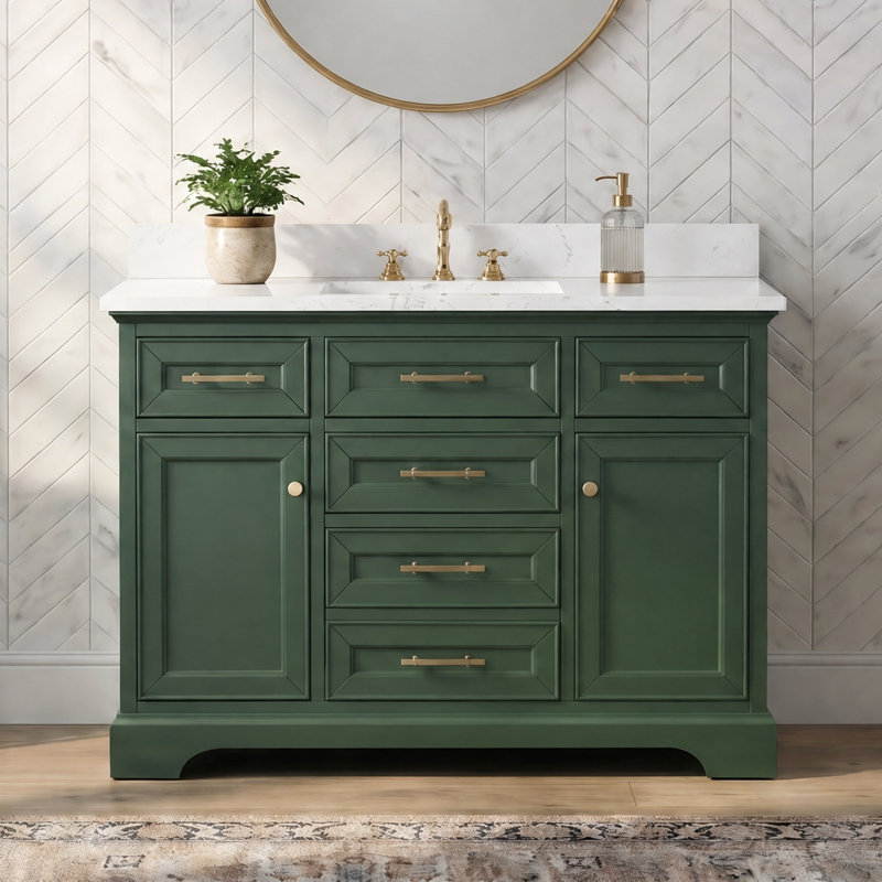 Thompson 48" W Single Vanity, Evergreen/Brushed Gold