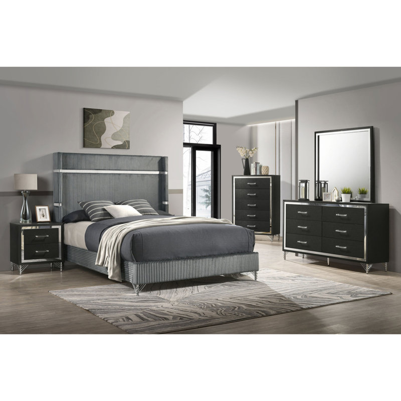 Malcolm Grey Upholstered Eastern King Wingback Bed, King