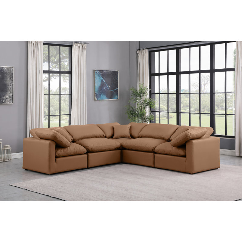 Canapé modulaire 5 pièces Itala, Cuir cognac végétalien