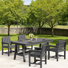 Ensemble de salle à manger d'extérieur en HDPE, ensemble de table de patio et fauteuil 5 pièces avec trou pour parasol - résistant aux intempéries