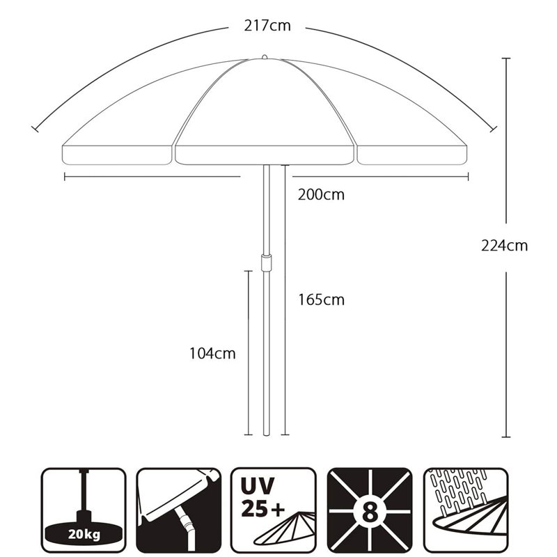 Ariyel 200cm X 217cm Rectangular Beach Parasol, Khaki