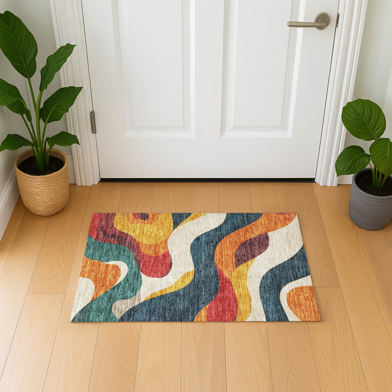Premium Machine Washable Mayfield AMF2186 swirls Rug, 1'8" x 2'6", Orange
