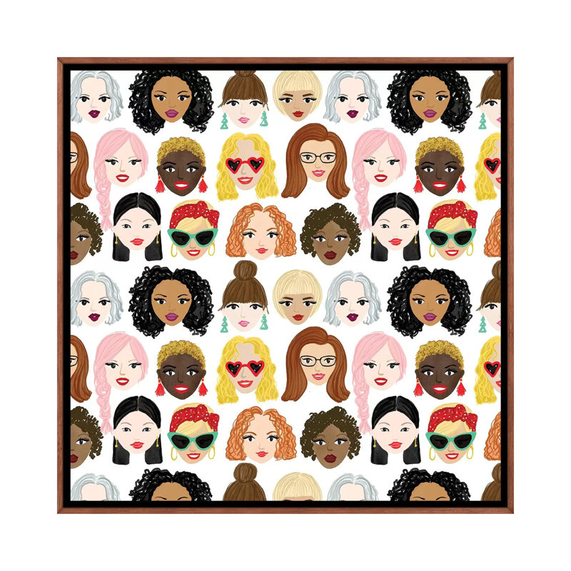 Girl Power by Sara Berrenson - Painting on Canvas, Classic Brown Wood Framed, 45.72 cm H x 45.72 cm W