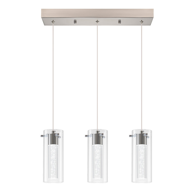 Luminaire suspendu pour îlot de cuisine à 3 lumières DEL Karia, Nickel brossé