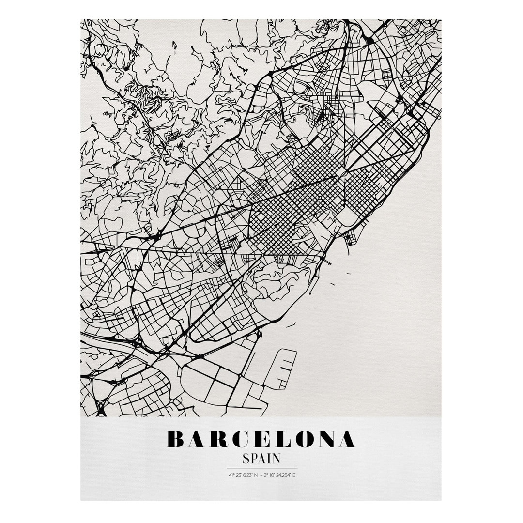 Leinwandbild Barcelona Stadtplan - Classic Black