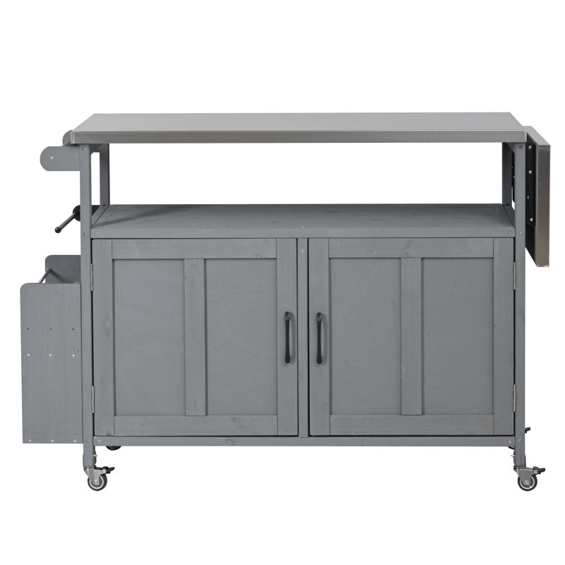 60.6'' Foldable Outdoor Kitchen Island Cart With Stainless Steel Top, Gray/Silver