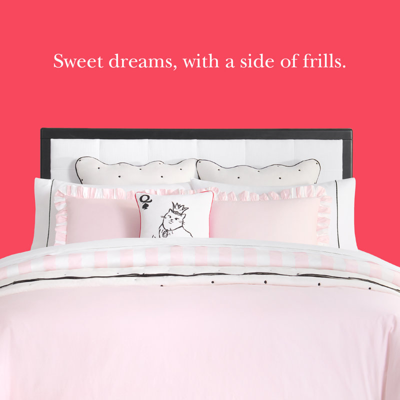 kate spade new york Fall Poppies Twin Comforter Set, 100% Cotton, All Season 2 Piece Reversible Bedding Set, White and Garnet