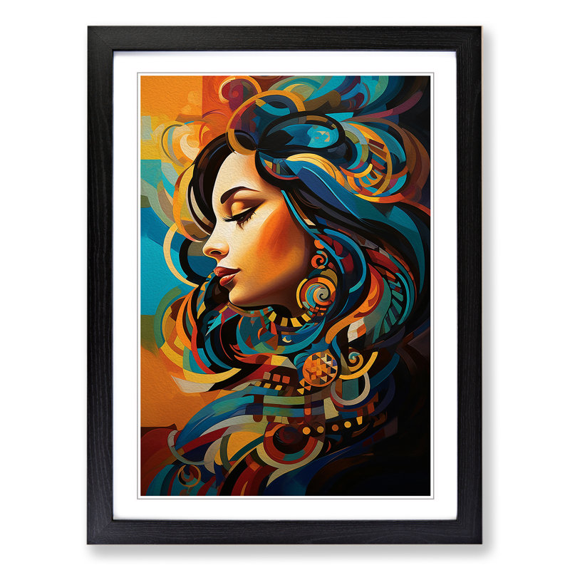 Indian Woman Orphism - Framed Print, Black , 34cm H x 25cm W x 2cm D