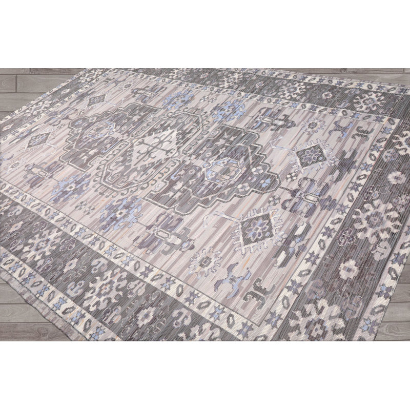 Tapis tissé à plat à la main en polyester traditionnel, Rectangulaire 8 pi x 10 pi