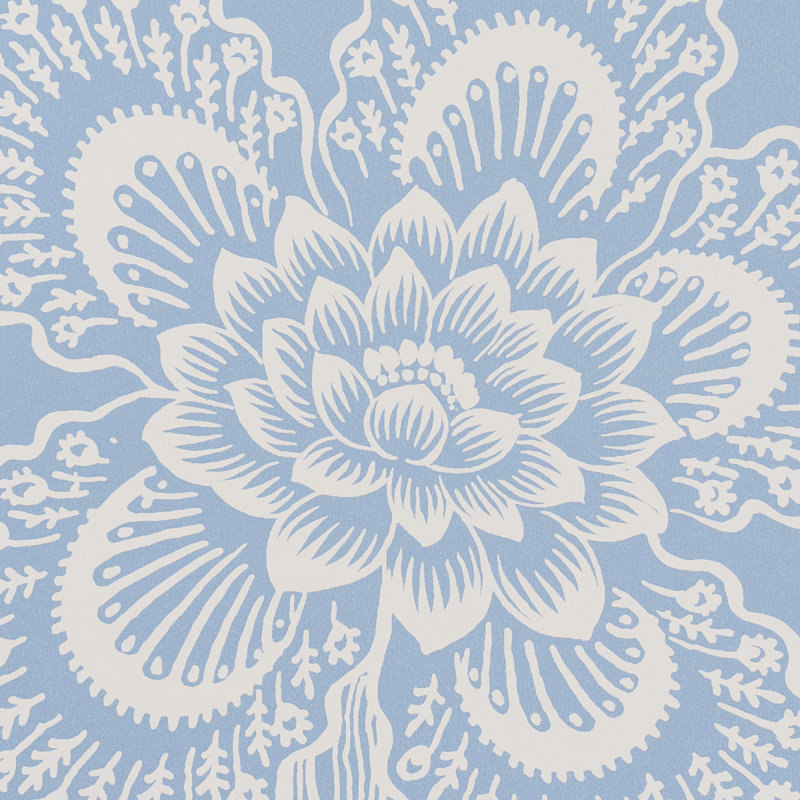 Schumacher x Celerie Kemble Hothouse Flowers Silhouette Wallpaper, Bliss Blue