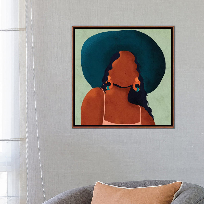 Kim par Reyna Noriega - impression d'art graphique, H 26 po x l 26 po x P 1,5 po, Toile classique avec cadre brun