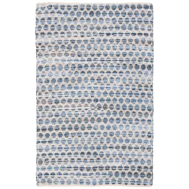 Lilliana Hand-Woven Flatweave Ivory/Blue Area Rug, Rectangle 3' x 5'