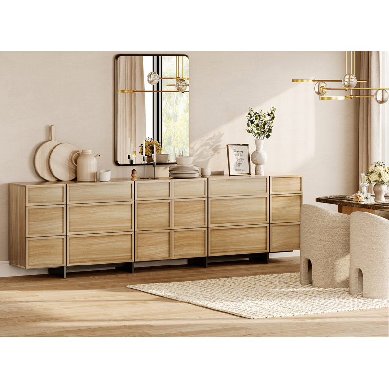 Maisonet Modern Sideboard Buffet Cabinet With 18 Drawers, Multifunctional Sideboard With Large Storage And T-Shaped Legs, Coffee Bar Cabinet Storage Cabinet For Kitchen, Dining Living Room,