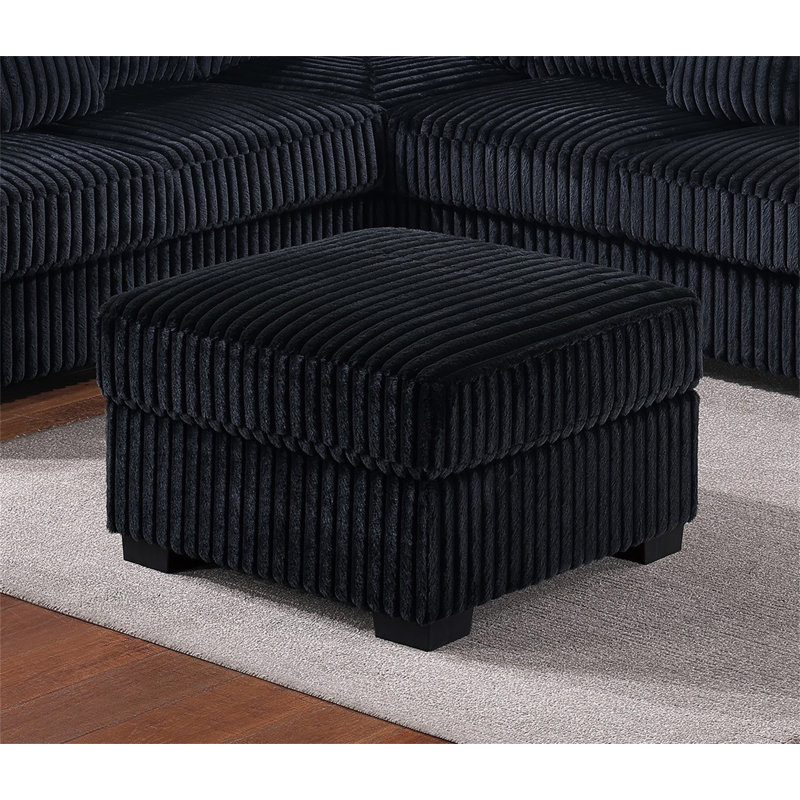 Ensemble de canapé modulaire moderne 4 pièces noir avec accoudoirs gauche et droit Coussin assorti avec accoudoirs carrés et repose-pieds en plastique