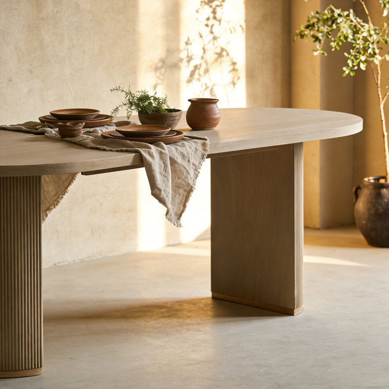 Table de salle à manger ovale à double piédestal, Naturel